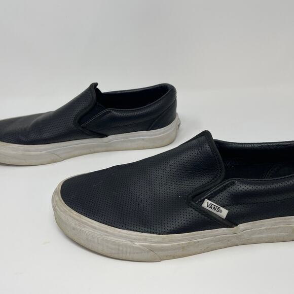 LEATHER Black Vans slip-on size 8.5 WOMEN - Picture 4 of 6